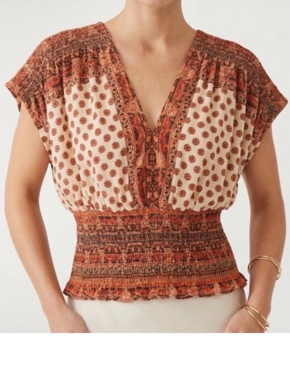 Rose & Olive Boho Smocked Top M
